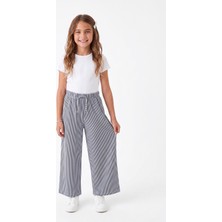Onloox Kız Karışık Renk Jakarlı Interlok Geniş Paça Regular Beli Lastikli Çizgili Pantolon (9-10 Yaş)
