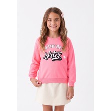 Onloox Kız Çocuk Neon Pembe Pamuklu Iki Iplik Bisiklet Yaka Regular Yazı Baskılı Sweatshirt (10-12 Yaş)