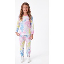 Onloox Kız Karışık Renk Pamuklu Bisiklet Yaka Uzun Kollu Paçası Lastikli Batik Pijama Takımı (4-5 Yaş)