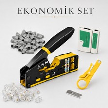 Ekonomik Ağ Kurulum Seti - RJ45 Pense + Kablo Test Cihazı + 50 Adet RJ45 Konnektör + 50 Adet Koruyucu Boot + Mini Soyucu + Yedek Bıçağı