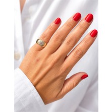 LES PETITES MAINS Zirkon Taşlı Geniş Gold Renk Bijuteri Yüzük | Ayarlanabilir Şık Free Size Kadın Yüzüğü