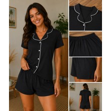 Kadın Pijama Takımı Üst Gömlek Alt Kısım Şort
