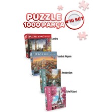 Empressco 4'lü 1000 Parça Puzzle Seti: Eyfel, Istanbul Evening, London, Amsterdam