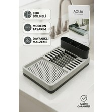 Eco Lounge Gri Çok Bölmeli Tezgah Üstü Bulaşıklık Tabak Bardak Kurutmalık Kaşıklık Standı