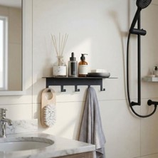 Die Grup Siyah Paslanmaz Metal Yapışkanlı Banyo Organizer, 5 Kancalı