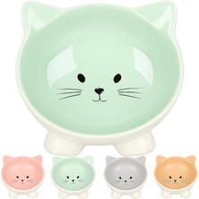 Die Grup 125ML Seramik Kedi ve Su Kabı, Desenli ve Kulaklı Tasarım (Yeşil)