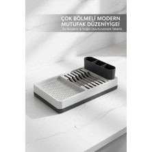 Eco Lounge Çok Amaçlı Gri Tezgah Üstü Bulaşıklık Tabak Bardak Çatal Kaşıklık Mutfak Rafı