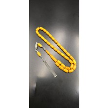 Onurlu Tesbihane Sıkma Kehribar Tespih 6X11 mm 925 Ayar Gümüş Püsküllü Hardal Sarısı