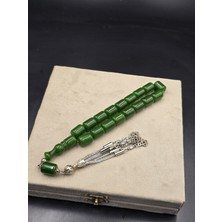 Onurlu Tesbihane Osmanlı Benzetme Çubuk Sıkma Kehribar Tespih Efe Boy 17 Habbe 11X14 mm Yeşil