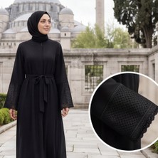 Zeynep Uyanık Lalezar Dantelli Ferace - Kuşak & Fermuarlı