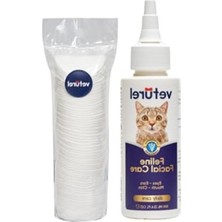 Die Grup Veturel Kedi Yüz Temizleme Solüsyonu Kedi Aknesi Gözyaşı Lekesi Çene Aknesi 100ML Disk Pamuk 50LI