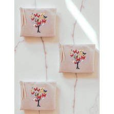 Belirtilmemiş Kelebekli Ağaç Baskılı 3'lü Makyaj Çantası 20X25 cm Bej, LH89032749235235234
