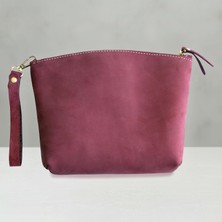 Belirtilmemiş Kadın Clutch Çanta Bordo Orta Boy Hakiki Deri Bileklik Askılı Kadın Makyaj Çantası
