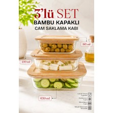 Nyl Home 3'lü Bambu Kapaklı Cam Saklama Kabı Seti - Hava Almaz Vakumlu Borcam Yemek Kase Seti Difriz Uyumlu