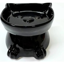 Ayaklı Kedi Kafa Figürlü Seramik Mama Kabı – 300 Ml- Siyah