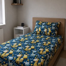 Freyja Home %100 Pamuk Tek Kişilik Çarşaf Takımı | Lacivert Sevimli Hayvanlar
