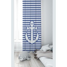 Belirtilmemiş Pelangi Beyaz Çapa Desenli Dijital Baskı Yıkanabilir Bebek Çocuk Odası Fon Perdesi, Indigo Mav