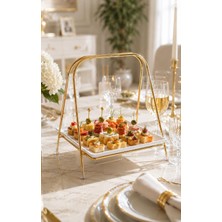 Statika Home Lüks Gold Ayaklı Tek Katlı , Mika, Şık Sunumluk , Tatlı , Kahve & Kurabiyelik , Ikram Tepsisi Standı , Söz Nişan Sunum Tepsisi