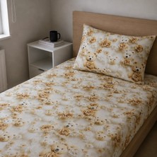 Freyja Home %100 Pamuk Tek Kişilik Çarşaf Takımı | Bej Ayıcık Gülleri