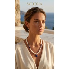 Woona Mercan Taşı & Lapis Lazuli Taşı Premium Aa Kalite Doğal Taş El Yapımı Kolye Küpe Set