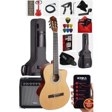 Belirtilmemiş Maxword X50-EQ-AMP Profesyonel Masif Ağaç Amfili Elektro Klasik Gitar Seti Üst Segment