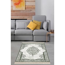 Belirtilmemiş Pelangi Osmanlı Desen Göbekli Dijital Baskı Yıkanabilir Salon Halısı, Yeşil 120 x 120
