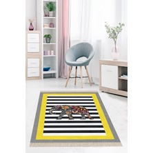 Belirtilmemiş Pelangi Sarı Fil Desenli Etnik Dijital Baskı Yıkanabilir Salon Filli Halı Yolluk, Sarı