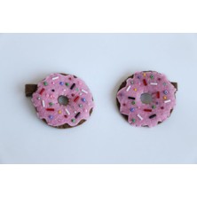 Belirtilmemiş Mujoy Handmade El Yapımı Keçe Donut Figürlü Klips Saç Tokası, Pembe, Boncuk Süslemeli, Tüm Saç Türl