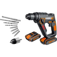 Belirtilmemiş Worx WX390.1 20VOLT 2.0AH. Li-Ion 1.2j Profesyonel Sds-Plus Pnömatik Çift Akülü Şarjlı Matkap + 8 A