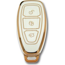 Keyron Ford  Smart Fiesta Kuga Focus Bmax Cmax Smax Kuga Beyaz-Gold Anahtar Kılıfı Sustasız Model Beyaz Gold