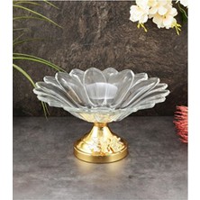 Empressco Gold Ayaklı Li Cam Papatyalı Meyvelik Sunumluk 33 cm
