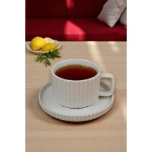 HBMB Store 6 Kişilik Porselen Kahve Fincanı Beyaz Çizgili Model