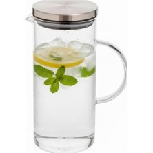 HBMB Store Metal Kapaklı Cam Sürahi – 1200 ml Isıya Dayanıklı Şeffaf Cam, Ergonomik Kulplu, Soğuk ve Sıcak Içecekler Için Şık Tasarım