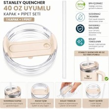HBMB Store 40 Oz Uyumlu Yedek Bardak Kapağı ve Plastik Pipet Seti | Sızdırmaz, Dökülmez, Bpa Içermez | 40 Oz Tumbler Termos Aksesuarı (1 Kapak + 1 Pipet) (Beyaz)