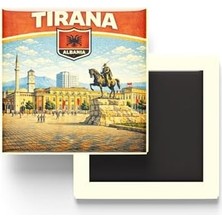HBMB Store Arnavutluk Tiran Şehri Temalı Vintage Buzdolap Magneti – 9x9 cm