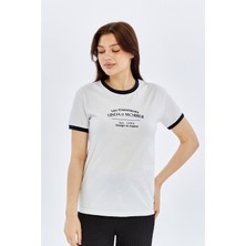 Trender O Yaka Relaxed Fit Kadın T-Shirt Linda Beyaz-Indigo