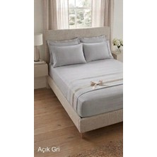 Nadide Çeyiz Çift Kişilik Lastikli Çarşaf Takımı Gri Renk 160X200+35 cm Düz Çarşaf Nervürlü 2 Yastık Kılıflı  Renk %100 Pamuk