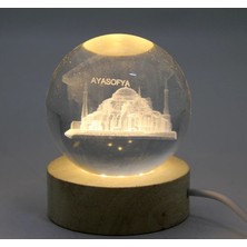 Drop Tedarik 3D Kristal Cam Küre Ahşap Soketli Istanbul Temalı LED Lamba ALK2573