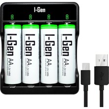HBMB Store I-Gen G427 4'lü Pil Şarj Aleti + 4 Adet Aa 2700 Mah Kalem Pilli Set 1.2V Ni-Mh