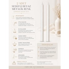 HBMB Store 2’li Sedefli Beyaz Metalik Şamdan Mum Seti 25 cm – Dekoratif Ince Şamdan Mum, Kokusuz Parafin WAX,%100 Pamuk Fitil, El Döküm, Uzun Süre Yanma (~10 Saat), Şık Sofra, Davet, Nişan, Düğün