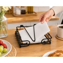 HBMB Store Metal Kare Peçetelik Siyah Masa Üstü Peçete Organizeri, Yaylı Baskı Sistemli Peçete Tutucu, 19X19X4 cm Modern Mutfak Peçeteliği, Tezgah Üstü Peçete Düzenleyici, Masası Için Peçetelik