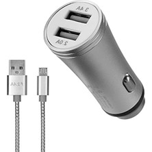 Esranın Dünyası 3.4A Hızlı Şarj Micro USB Kablolu Araç Şarj Cihazı - Metal, Gümüş