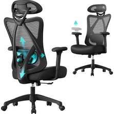 Songmics Songmıcs Ofis Sandalyesi, Ergonomik Çalışma Masası Sandalyesi, Bilgisayar Sandalyesi, File Sandalye, Ayarlanabilir Bel Desteği ve Baş Desteği, 150 Kg'a Kadar Taşıma Kapasitesi, Yüksekliği
