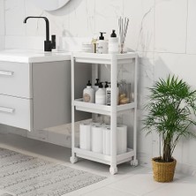 HBMB Store Peggy 3 Katlı Tekerlekli Raf Ünitesi - 36X71X23 cm Dar Alan Düzenleyici - Mutfak ve Banyo Için Aletsiz Kurulum Servis Arabası (Beyaz - Siyah - Gri) (Beyaz)