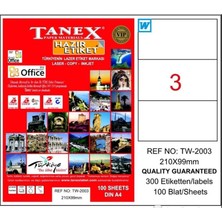 Taneks Tanex Laser Etiket TW-2003 210X99 mm 100 Adet