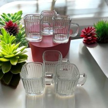 HBMB Store 6 Ad. Köşeli Cam Kupa Bardak Çizgili Çok Şık Model