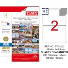 Taneks Tanex Laser Etiket TW-2002 199,6X143,5 mm 100 Adet