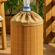 HBMB Store Bambu Su Sebili Damacana Kılıfı – Dekoratif, Toz ve Güneş Koruyucu, Doğal Bambu Kaplama, Kumaş Büzgülü Üst Kapak, 19 L Damacana Uyumlu
