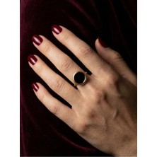 Nuveria Obsidyen - Mineli Altın Kaplama Minimal Ayarlanabilir Yüzük