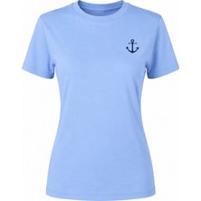 Trender Çapka Baskı Mavi Kadın T-Shirt 6720